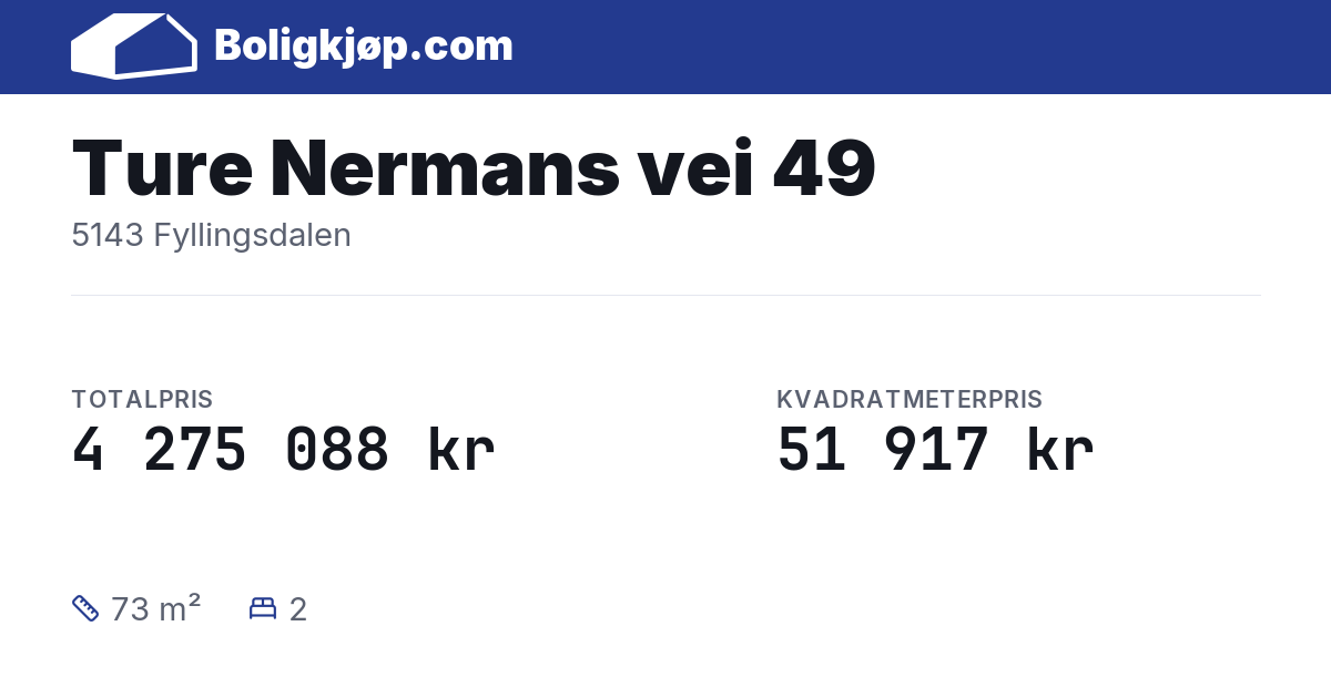 Ture Nermans vei 49, 5143 Fyllingsdalen - totalpris og kvadratmeterpris fra Boligkjøp.com
