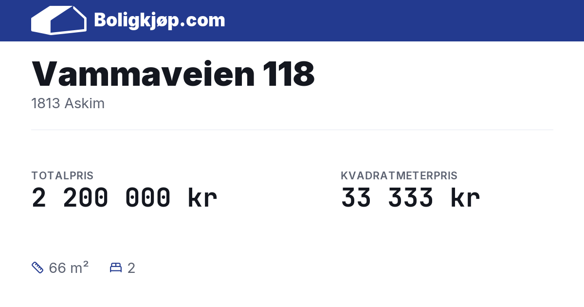 Vammaveien 118, 1813 Askim - totalpris og kvadratmeterpris fra Boligkjøp.com