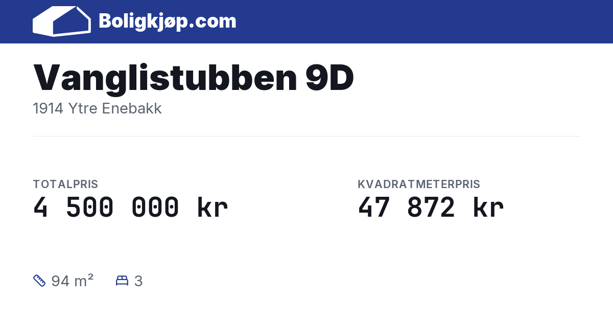 Vanglistubben 9D, 1914 Ytre Enebakk - totalpris og kvadratmeterpris fra Boligkjøp.com