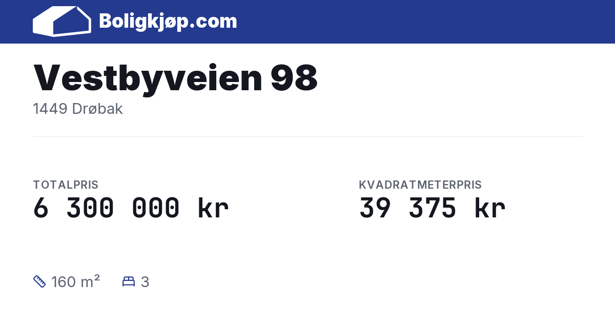 Vestbyveien 98, 1449 Drøbak - totalpris og kvadratmeterpris fra Boligkjøp.com
