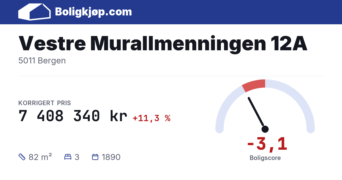 Vestre Murallmenningen 12A, 5011 Bergen - boligscore og totalpris fra Boligkjøp.com
