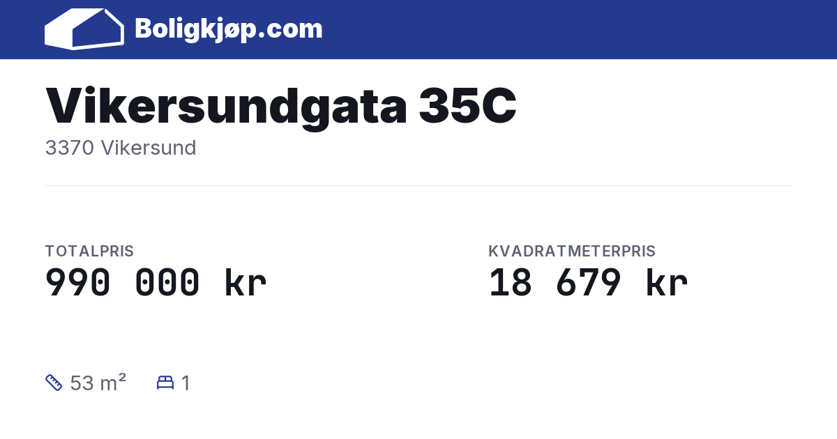 Vikersundgata 35C, 3370 Vikersund - totalpris og kvadratmeterpris fra Boligkjøp.com
