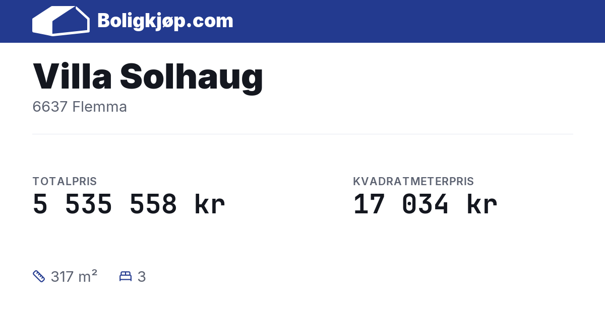 Villa Solhaug, 6637 Flemma - totalpris og kvadratmeterpris fra Boligkjøp.com