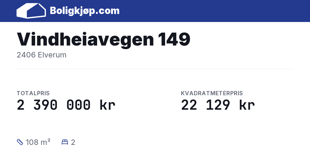 Vindheiavegen 149, 2406 Elverum - totalpris og kvadratmeterpris fra Boligkjøp.com
