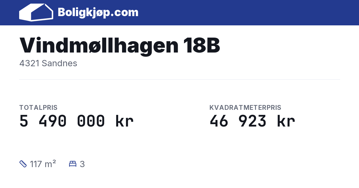 Vindmøllhagen 18B, 4321 Sandnes - totalpris og kvadratmeterpris fra Boligkjøp.com