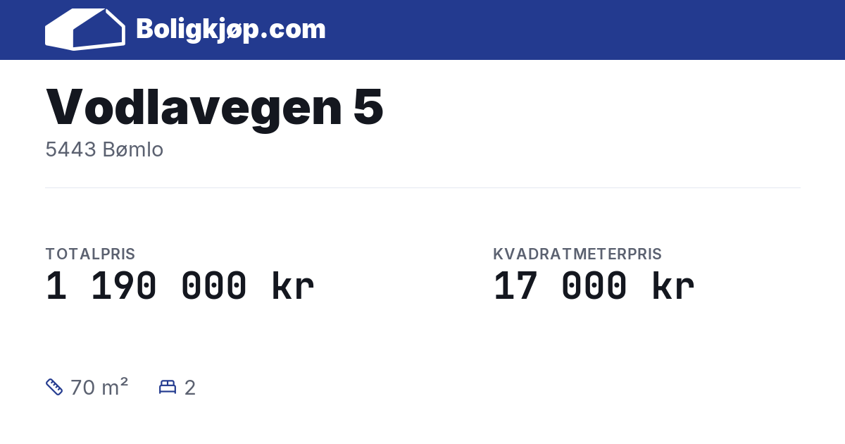 Vodlavegen 5, 5443 Bømlo - totalpris og kvadratmeterpris fra Boligkjøp.com