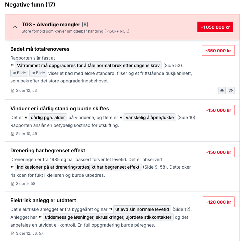 Negative funn og kostnader